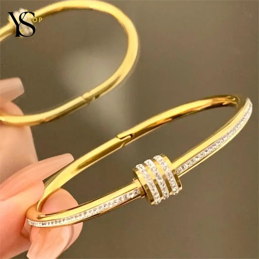 Shine Bright with Our Trendy Gold Color Waterproof Stainless Steel Bangles – The Perfect Luxury Gift for Her | YeuroShop