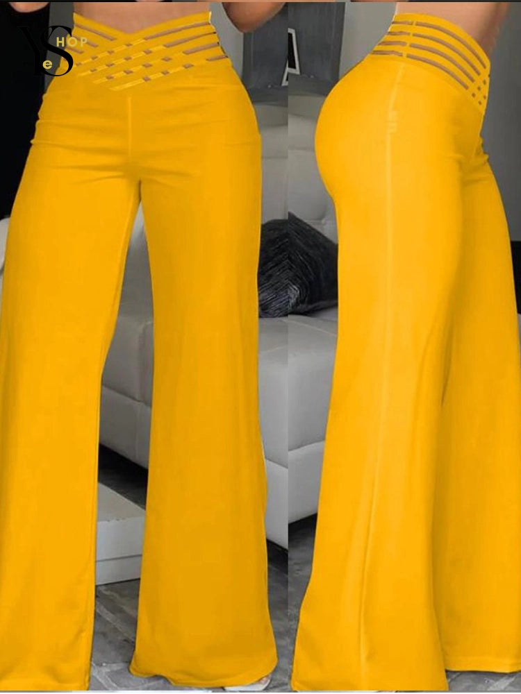 Démarquez-vous avec ce pantalon évasé tendance à jambe large – taille haute et poches en maille transparente pour un look streetwear unique | YeuroShop