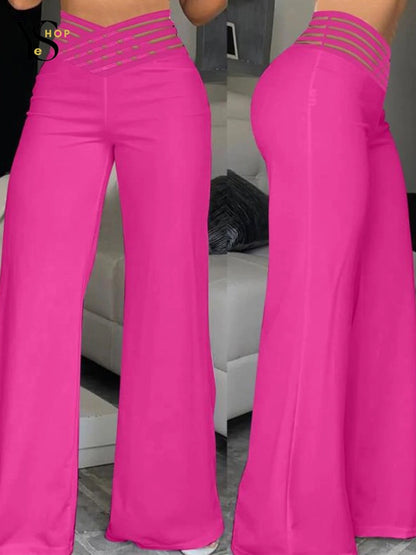 Stand out with These Trendy Wide Leg Flared Pants – High Waist and Sheer Mesh Pockets for a Unique Streetwear Look | YeuroShop