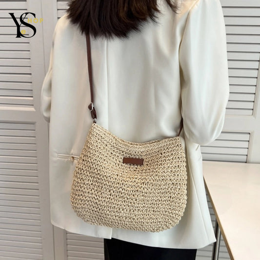 Adoptez l'élégance estivale avec ce sac à bandoulière en paille tissée tendance pour femme - Parfait pour les vacances à la plage et les sorties élégantes | YeuroShop