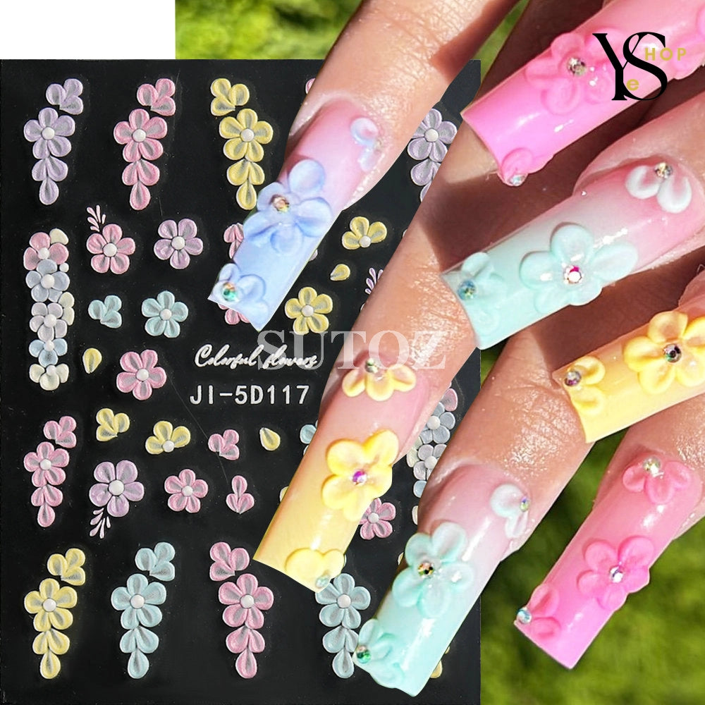 Sublimez votre nail art avec des autocollants de fleurs colorées 5D – Décalcomanies vibrantes de papillons et de roses pour le printemps et l'été | YeuroShop