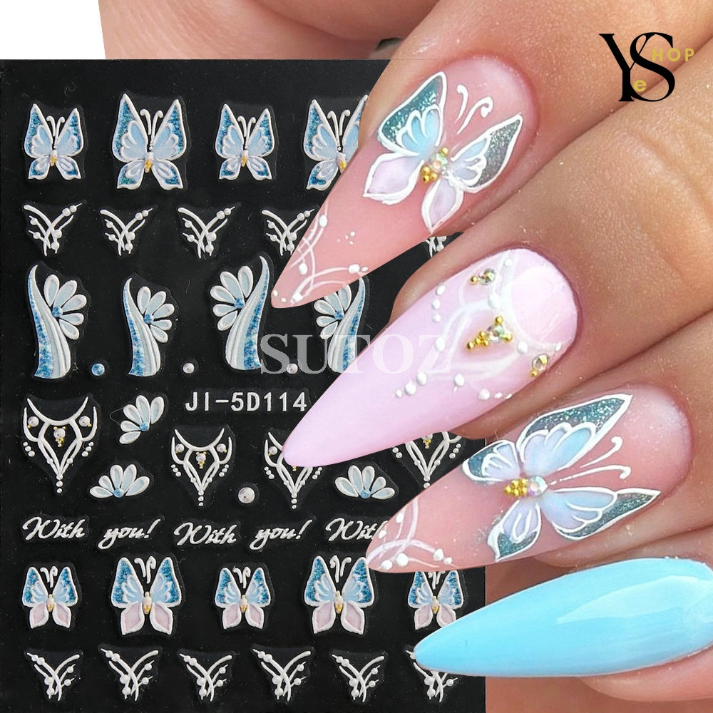 Sublimez votre nail art avec des autocollants de fleurs colorées 5D – Décalcomanies vibrantes de papillons et de roses pour le printemps et l'été | YeuroShop