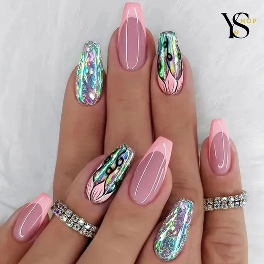 Add Vibrant Flair to Your Look with 24pcs Long Coffin Press-On Nail Tips – Glossy, Reusable, and Colorful Acrylic Nails