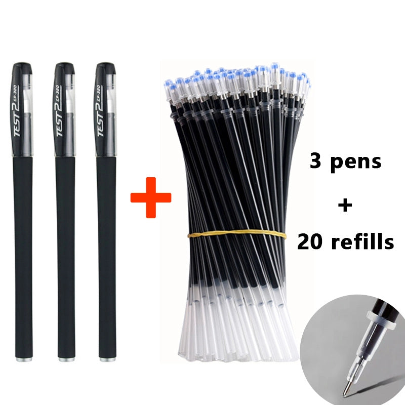 Set pixuri gel negru albastru roșu cu rezerve – design în stil japonez și vârf bullet de 0,5 mm | YeuroShop