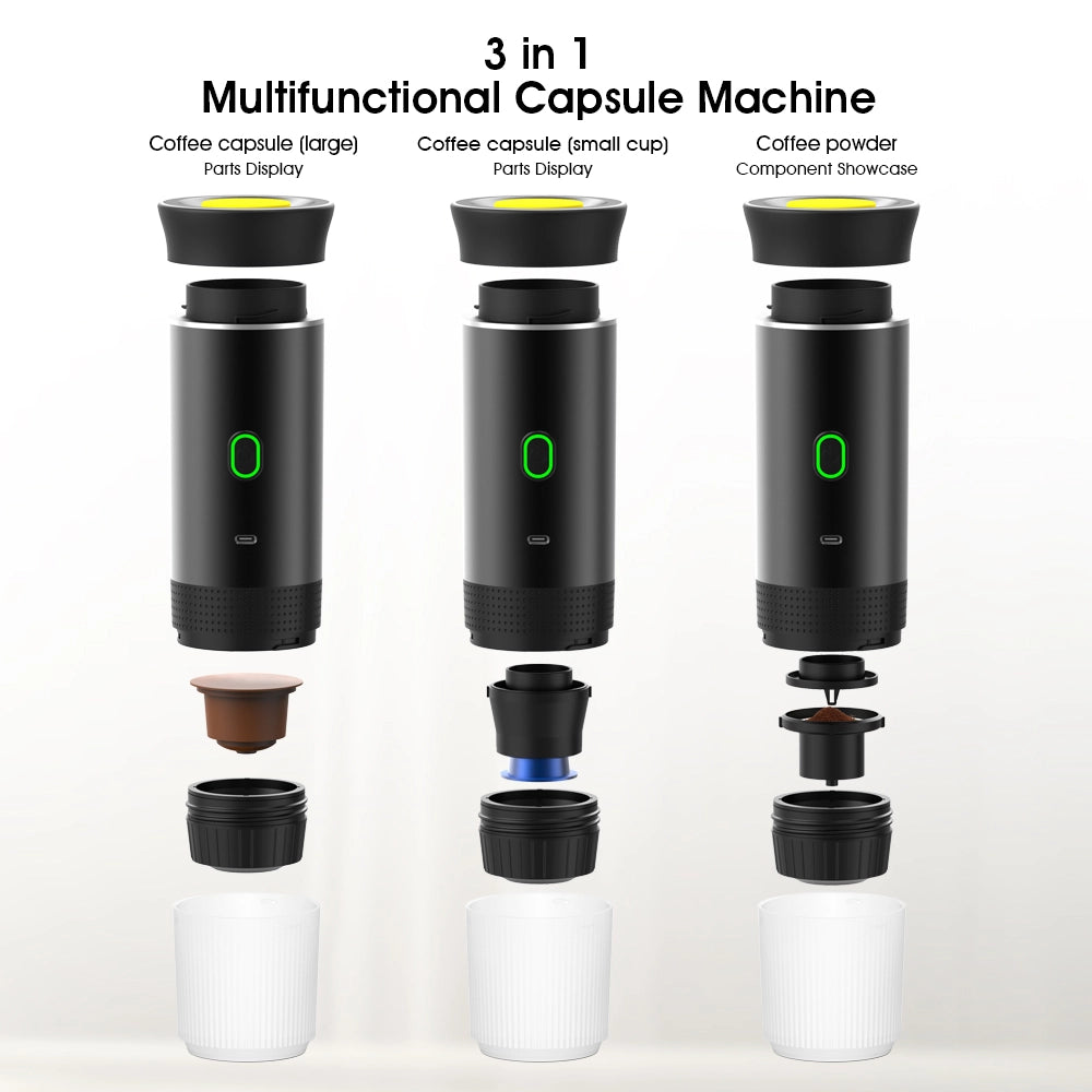 Machine à café expresso portable électrique sans fil – Machine à café de voyage 3 en 1 pour capsules et poudres | YeuroShop