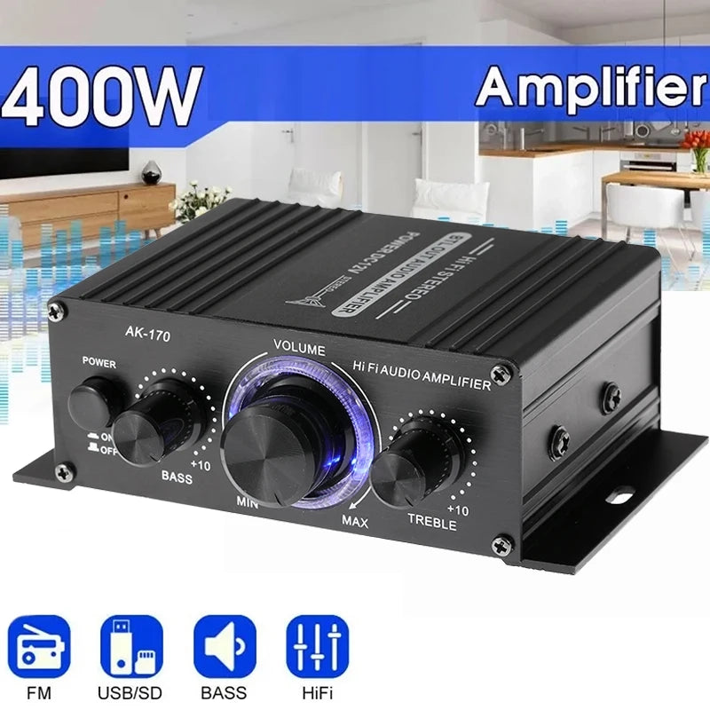 Mini amplificateur de puissance audio numérique AK170 avec lumière bleue | YeuroShop