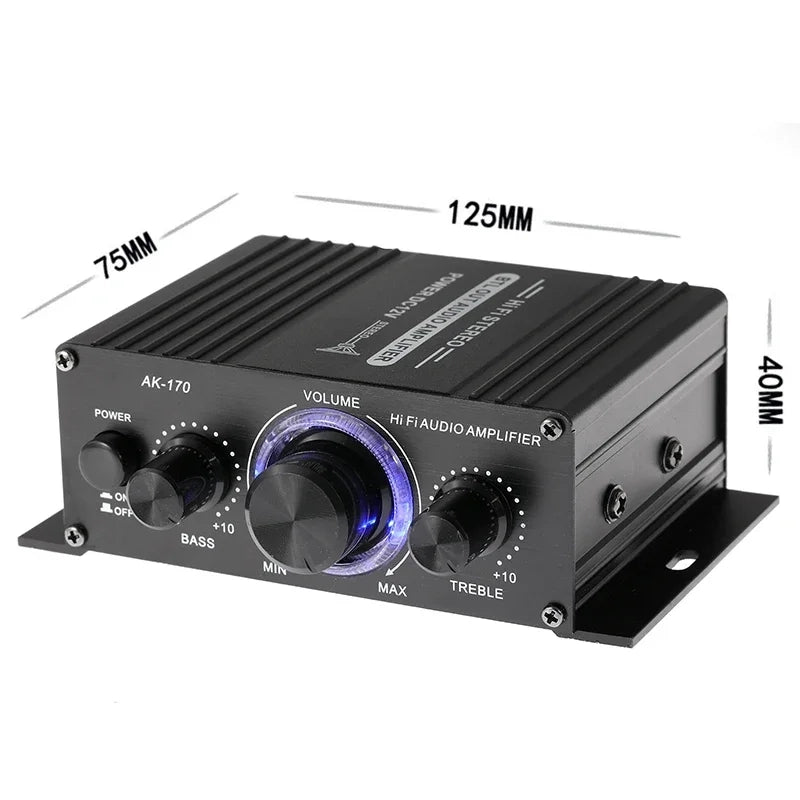 AK170 Mini Digital Audio Power Amplifier with Blue Light | YeuroShop