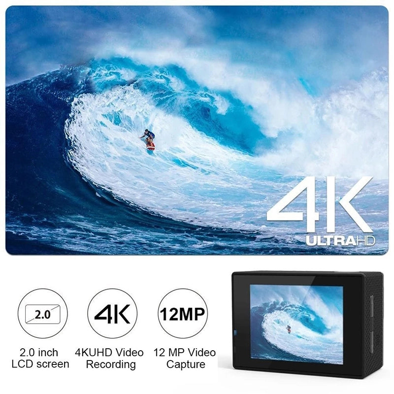 Cameră de acțiune Ultra HD 4K/30fps cu WiFi și carcasă impermeabilă | YeuroShop