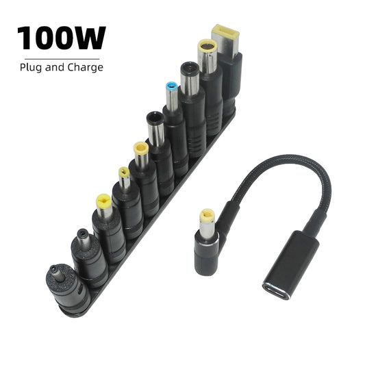 Adaptador universal para portátil de 100 W tipo C con conector CC y cable de carga USB-C | YeuroShop