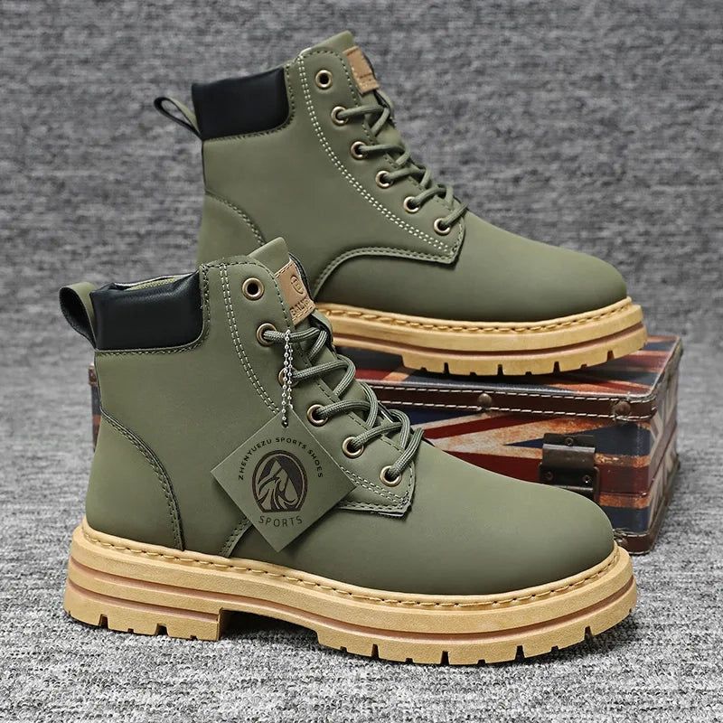 Botas altas de moto para hombre: botas de senderismo de invierno con cordones de moda para hombre | YeuroShop