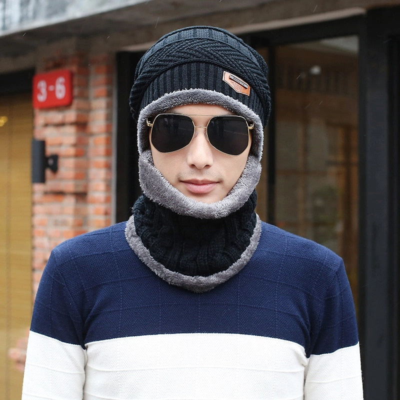 Gorros de invierno con bufanda de lana – Gorro de punto y pasamontañas para hombre y mujer | YeuroShop