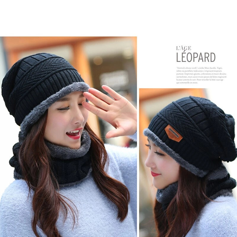 Gorros de invierno con bufanda de lana – Gorro de punto y pasamontañas para hombre y mujer | YeuroShop