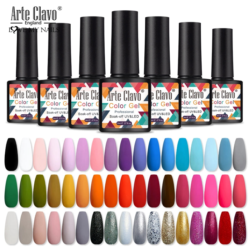 Smalto per unghie in gel Arte Clavo 8ml - Top & Base Coat opaco, LED Soak Off, vernice ibrida nera e bianca | YeuroShop