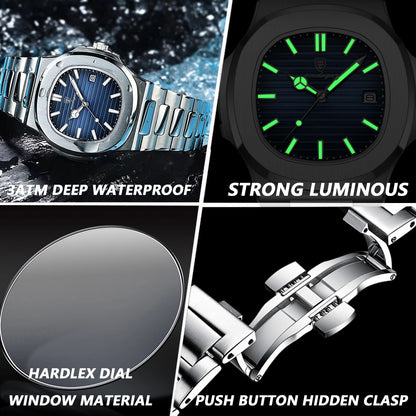 Luxury Men's Watch – Stainless Steel Business Quartz Watch with Luminous Date | YeuroShop