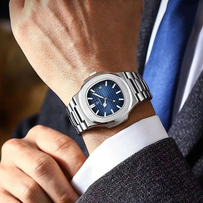 Orologio da uomo di lusso – Orologio da lavoro al quarzo in acciaio inossidabile con data luminosa | YeuroShop