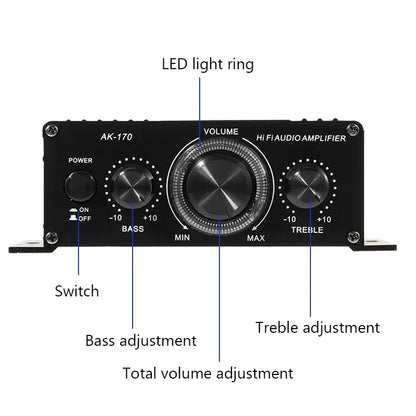 AK170 Mini Digital Audio Power Amplifier with Blue Light | YeuroShop